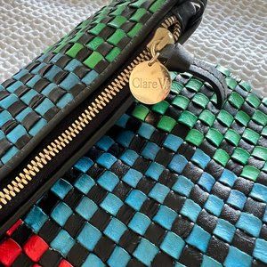 Clare V. Woven Checkered Leather Rainbow Clutch Purse
